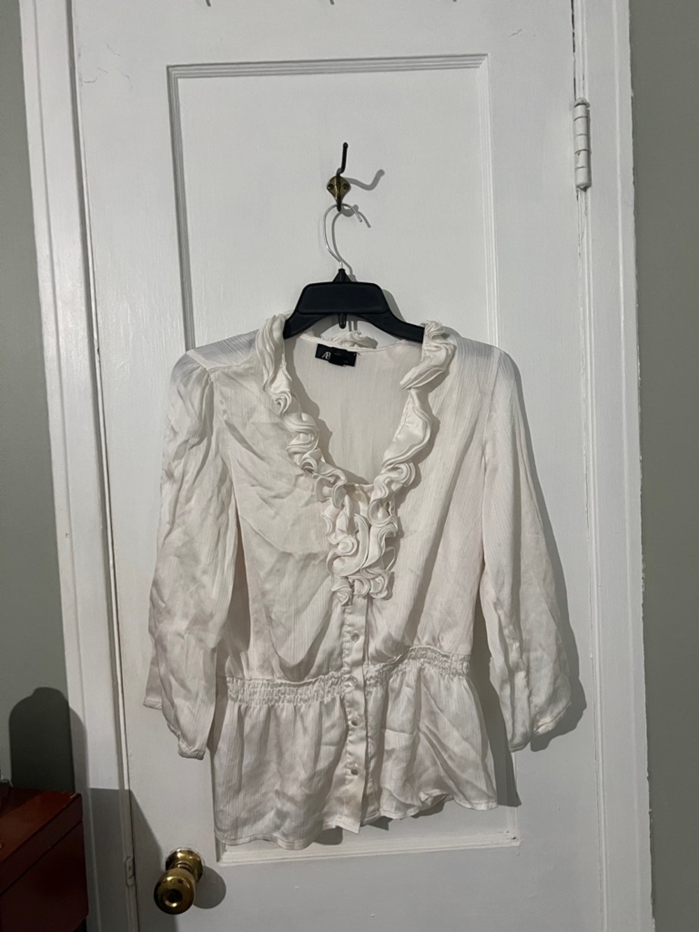 AB Studio Ivory Ruffle Front Blouse with Built in Cami